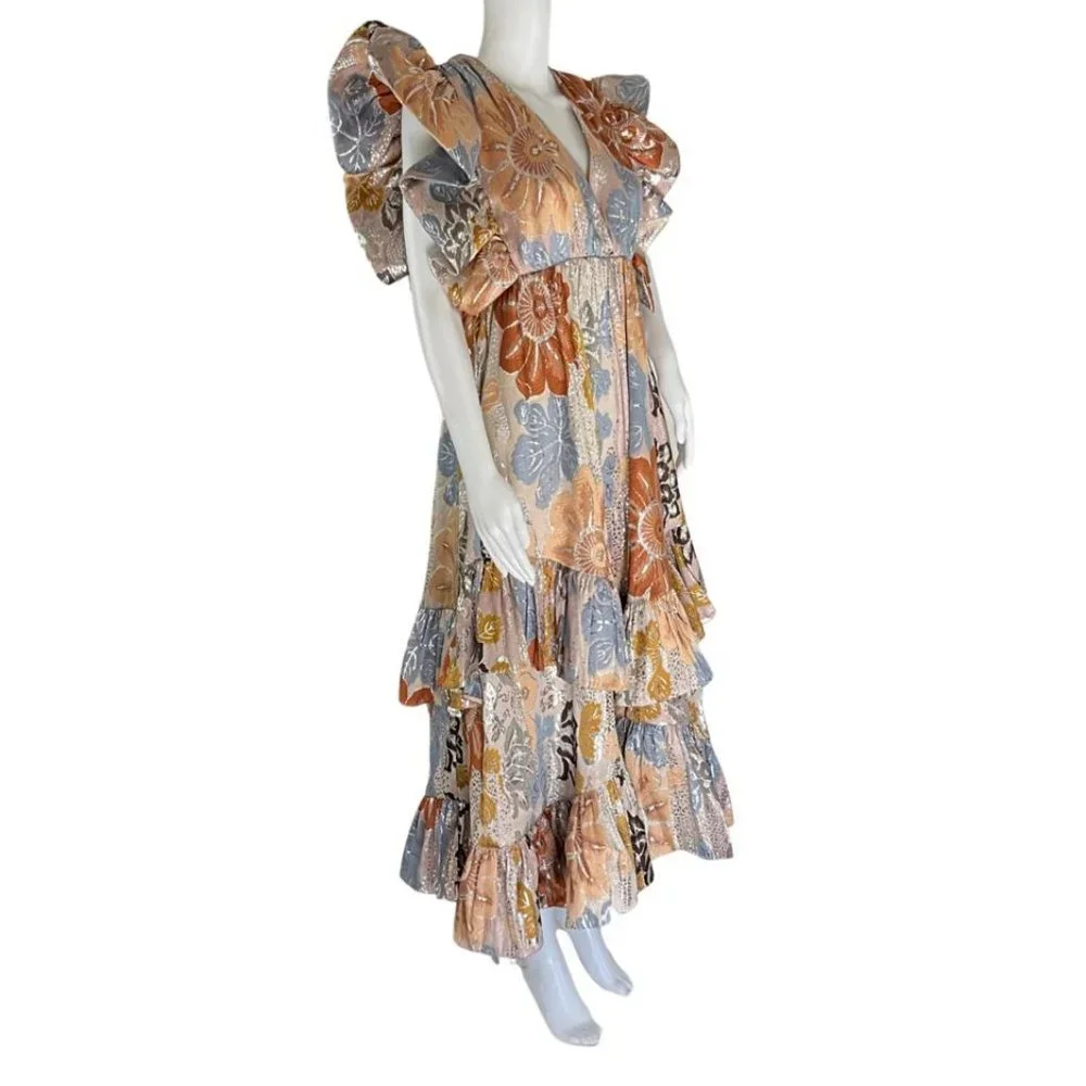 Ulla Johnson Women's Fontaine Midi Dress Ocean Jasper Asymmetric Multicolor Sz 4 - Picture 2 of 7